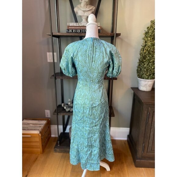 Cinq a Sept Marice Printed Satin Midi Dress Celeste Green Blue Womens 0 - Picture 10 of 12